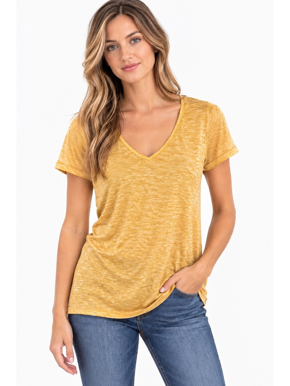 Live and Let Live Women’s XL Mustard Yellow V-Neck Tee Soft Sheer Boho Fall Top